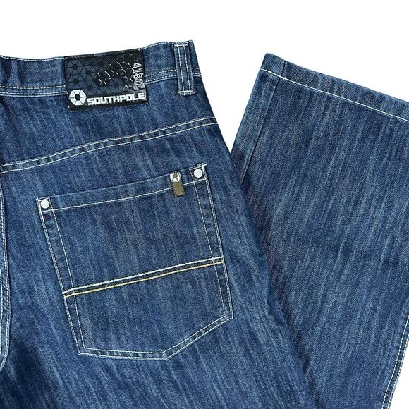 Southpole Denim Jeans Mens 36x32 Blue Faded Y2K Baggy Wide Leg Skater Hip Hop - Picture 1 of 12
